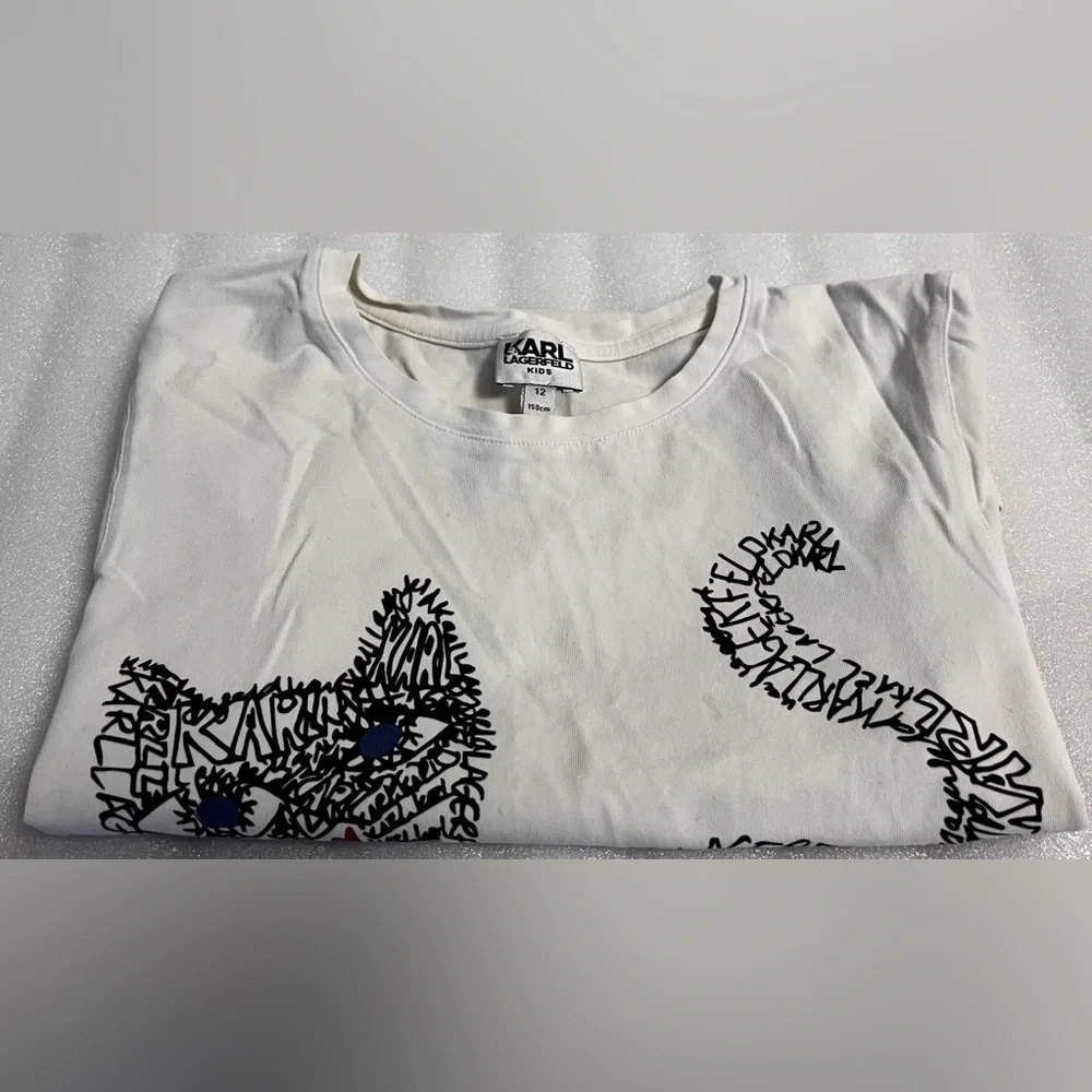 😼 Karl Lagerfeld Kids Choupette Cat Text Art Tee 12Y